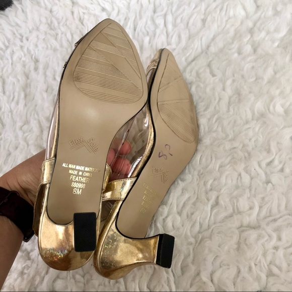 Vintage Amanda gold & clear sling back heels, 8M - Picture 8 of 9